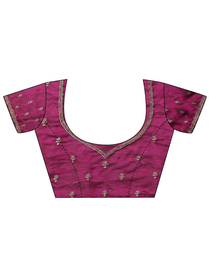 Magenta Embellished Silk Blend Saree With Unstitched Blouse Piece