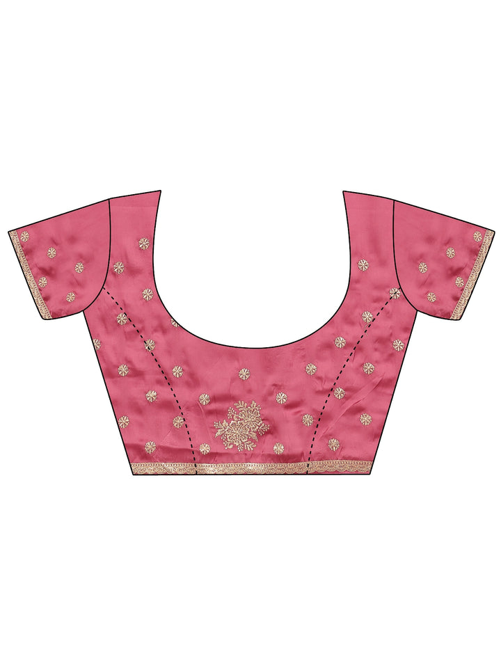 Peach Embroidered Silk Blend Saree With Unstitched Blouse Piece