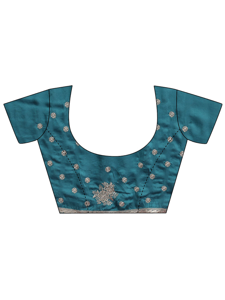 Blue Embroidered Silk Blend Saree With Unstitched Blouse Piece
