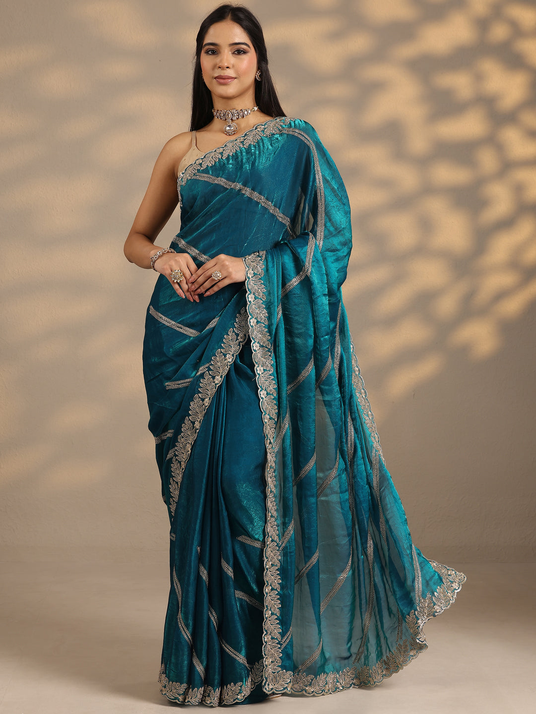 Blue Leheriya Embellished Silk Blend Saree With Unstitched Blouse Piece