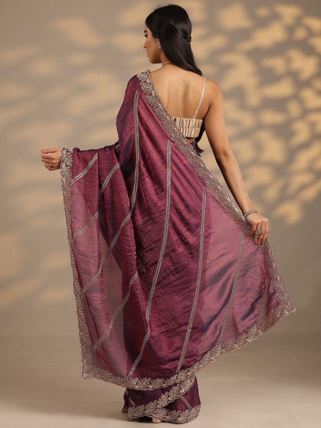 Purple Leheriya Embellished Silk Blend Saree With Unstitched Blouse Piece