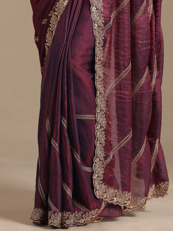Purple Leheriya Embellished Silk Blend Saree With Unstitched Blouse Piece