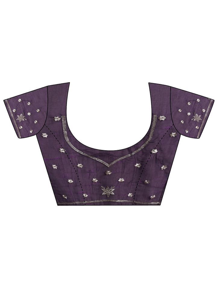 Purple Paisley Embroidered Silk Blend Saree With Unstitched Blouse Piece