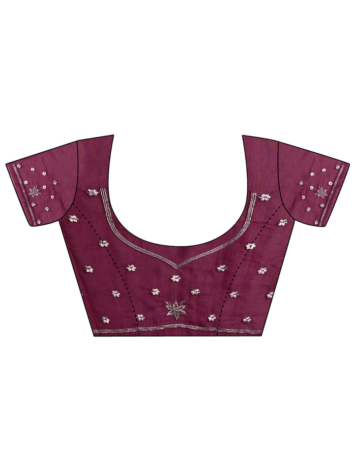 Maroon Paisley Embroidered Silk Blend Saree With Unstitched Blouse Piece