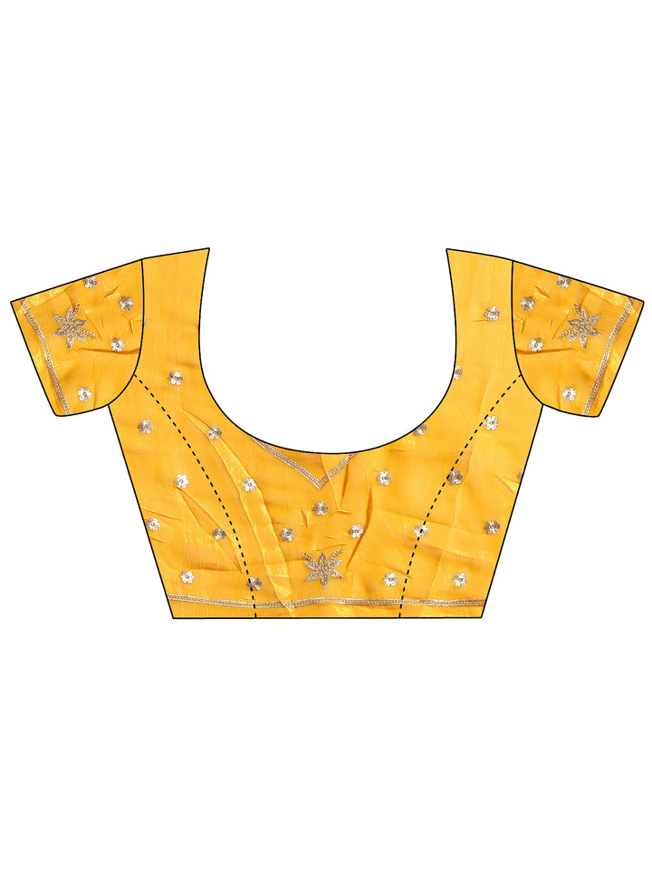 Yellow Paisley Embroidered Silk Blend Saree With Unstitched Blouse Piece