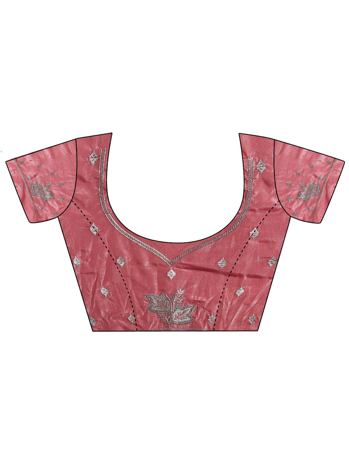 Peach Embellished Silk Blend Saree With Unstitched Blouse Piece