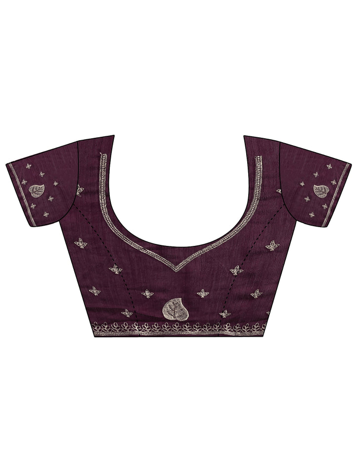 Burgundy Solid Silk Blend Saree With Unstitched Blouse Piece