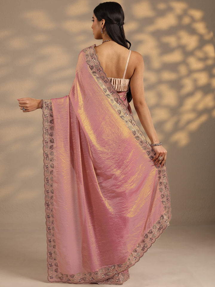 Peach Solid Silk Blend Saree With Unstitched Blouse Piece
