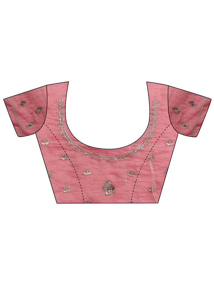 Peach Solid Silk Blend Saree With Unstitched Blouse Piece