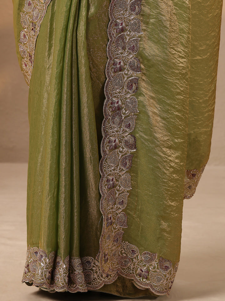 Green Solid Silk Blend Saree With Unstitched Blouse Piece