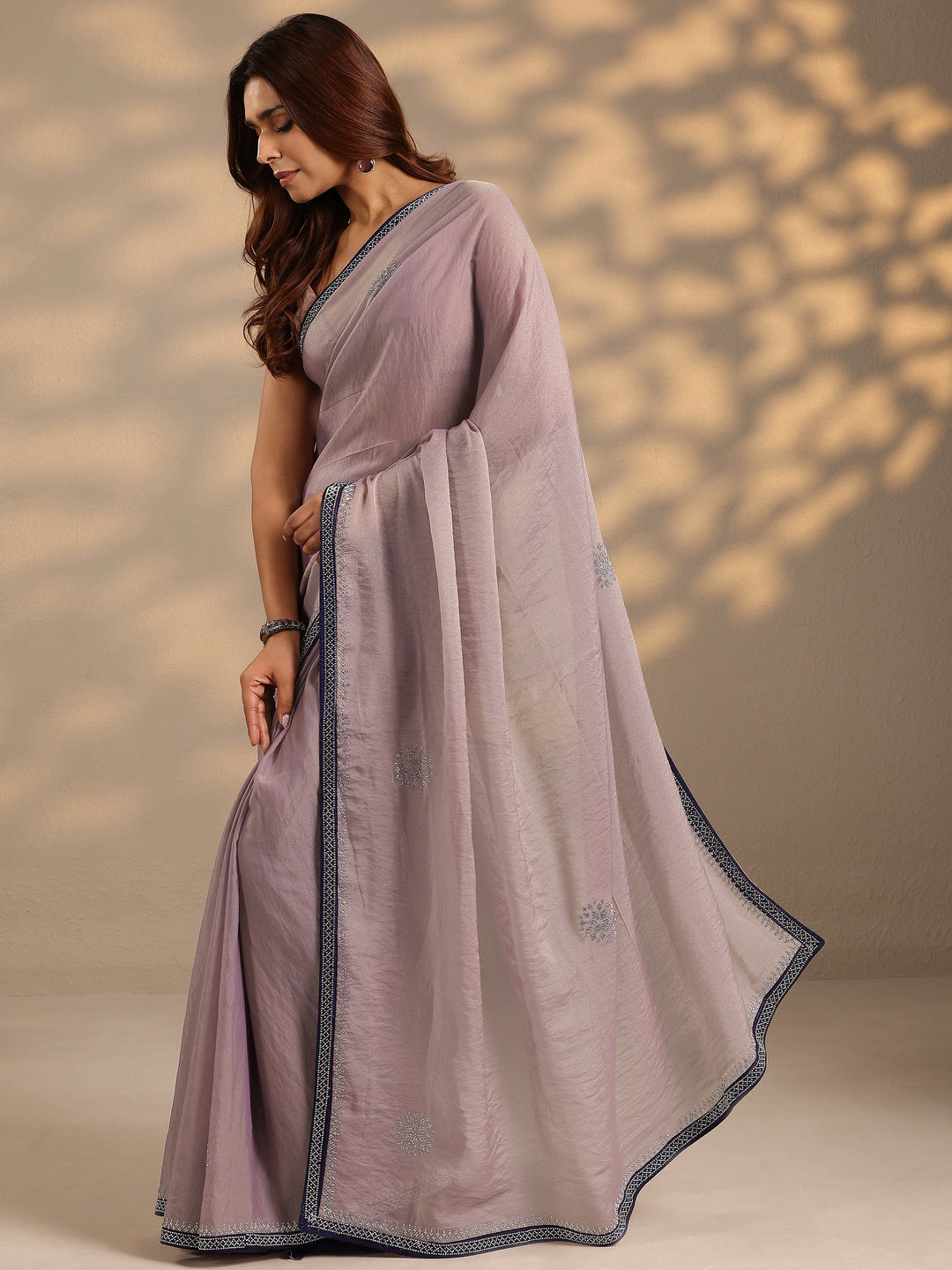 Lavender Embellished Organza Saree With Unstitched Blouse Piece