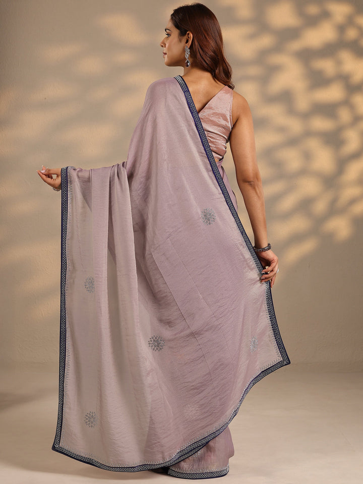 Lavender Embellished Organza Saree With Unstitched Blouse Piece