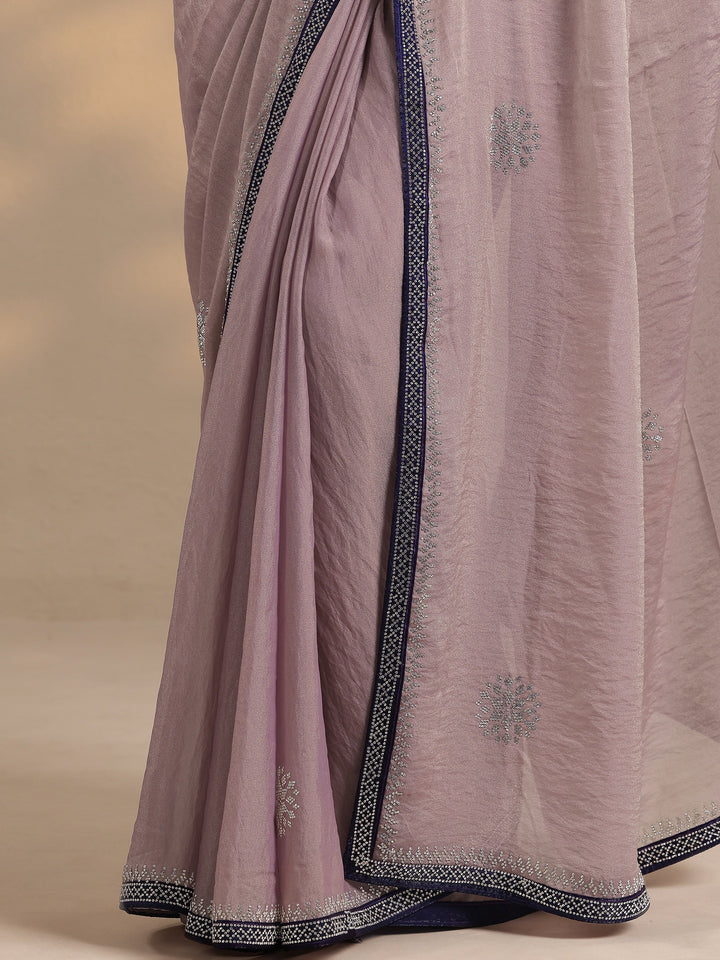 Lavender Embellished Organza Saree With Unstitched Blouse Piece