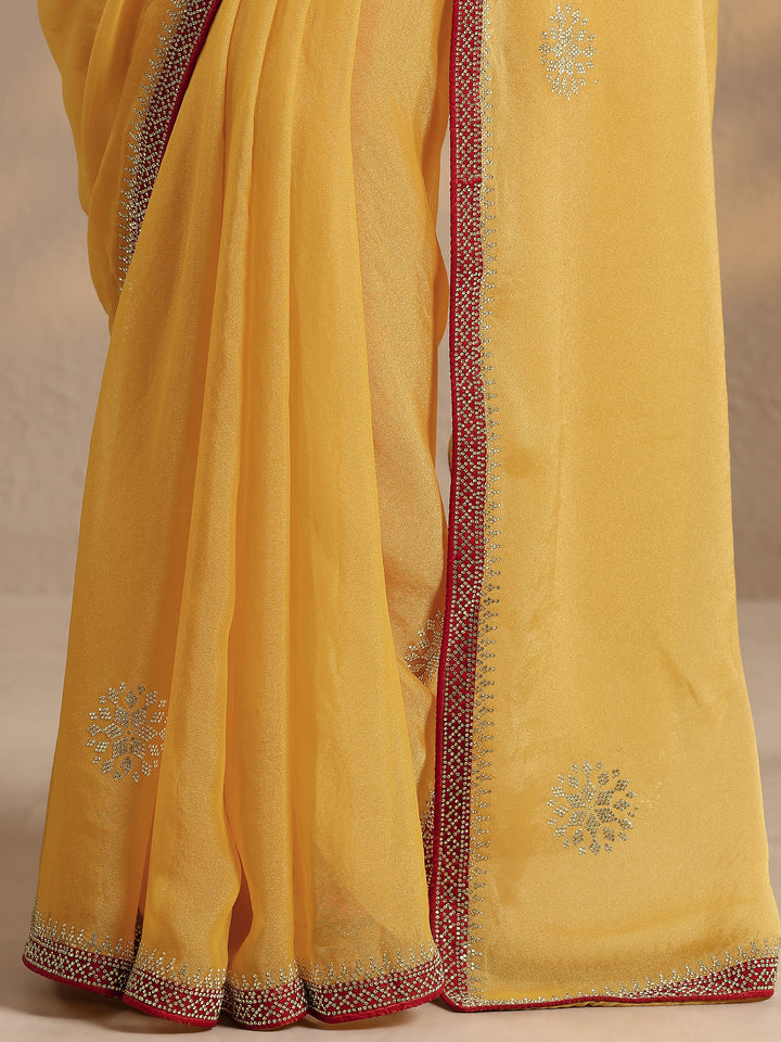 Yellow Embellished Organza Saree With Unstitched Blouse Piece