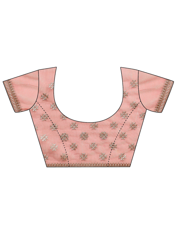 Peach Embroidered Nylon Saree With Unstitched Blouse Piece