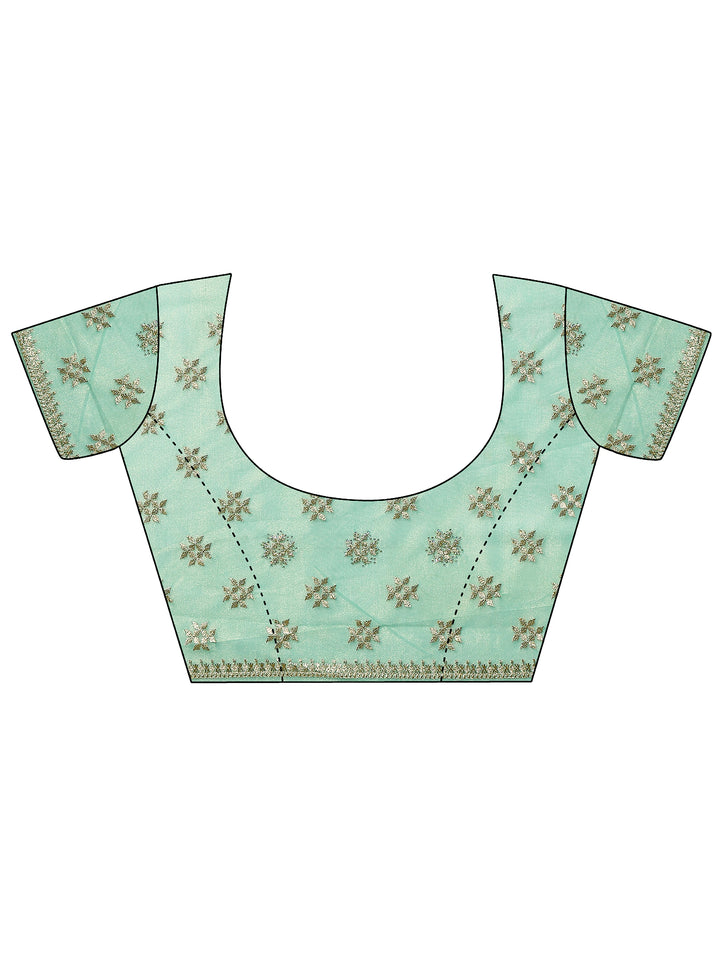 Green Embroidered Nylon Saree With Unstitched Blouse Piece