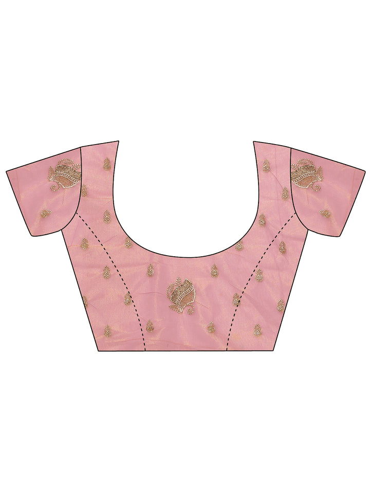 Pink Embroidered Nylon Saree With Unstitched Blouse Piece