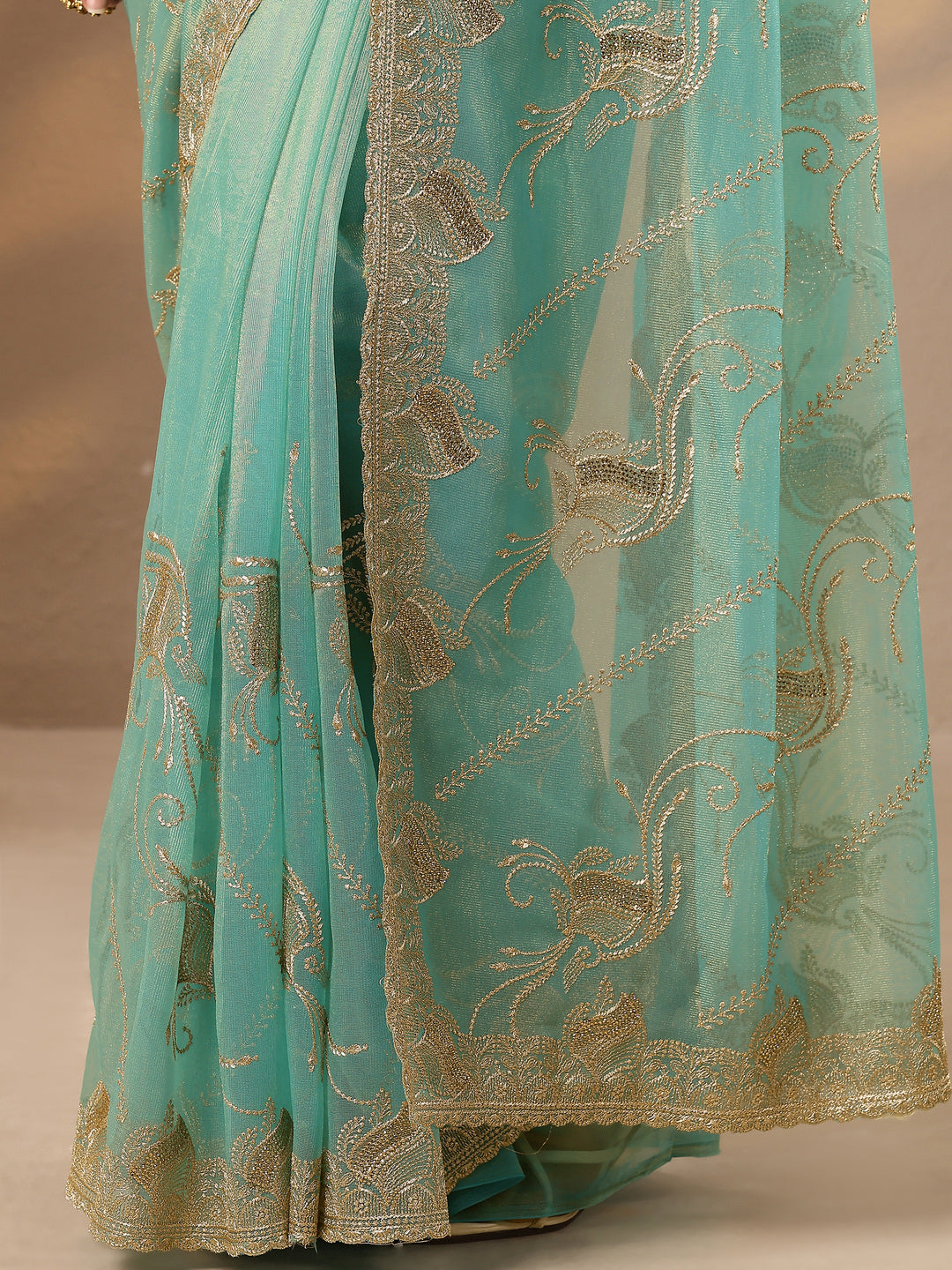 Blue Embroidered Nylon Saree With Unstitched Blouse Piece