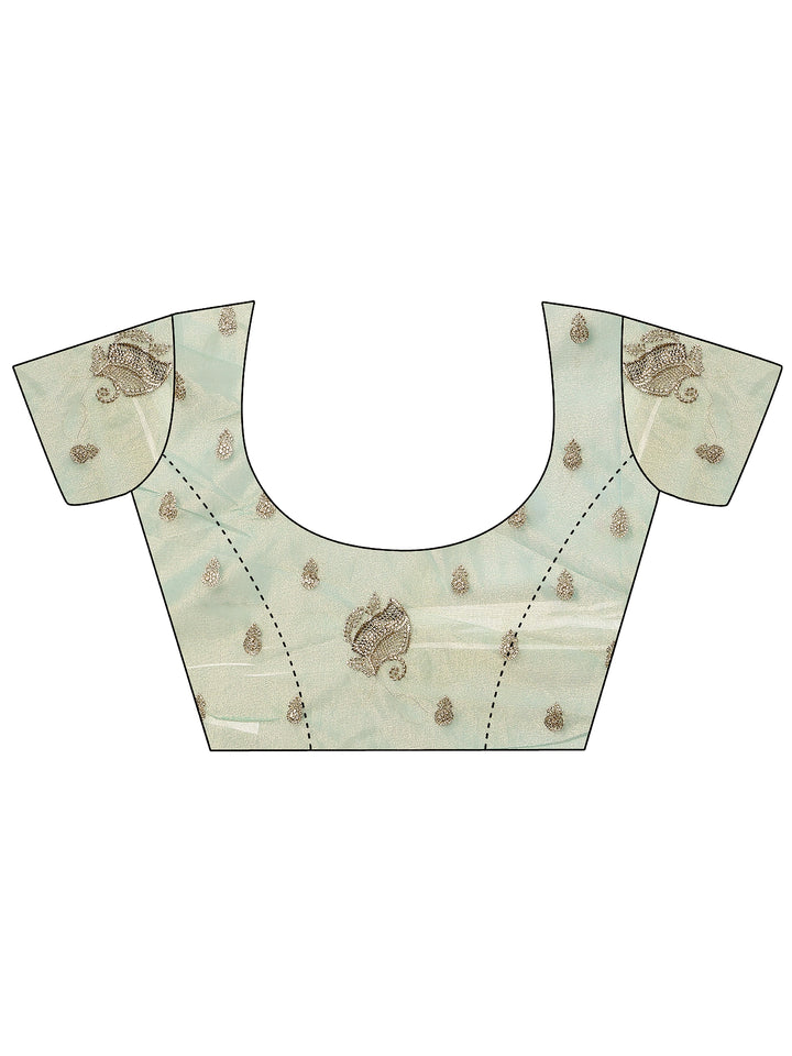 Blue Embroidered Nylon Saree With Unstitched Blouse Piece