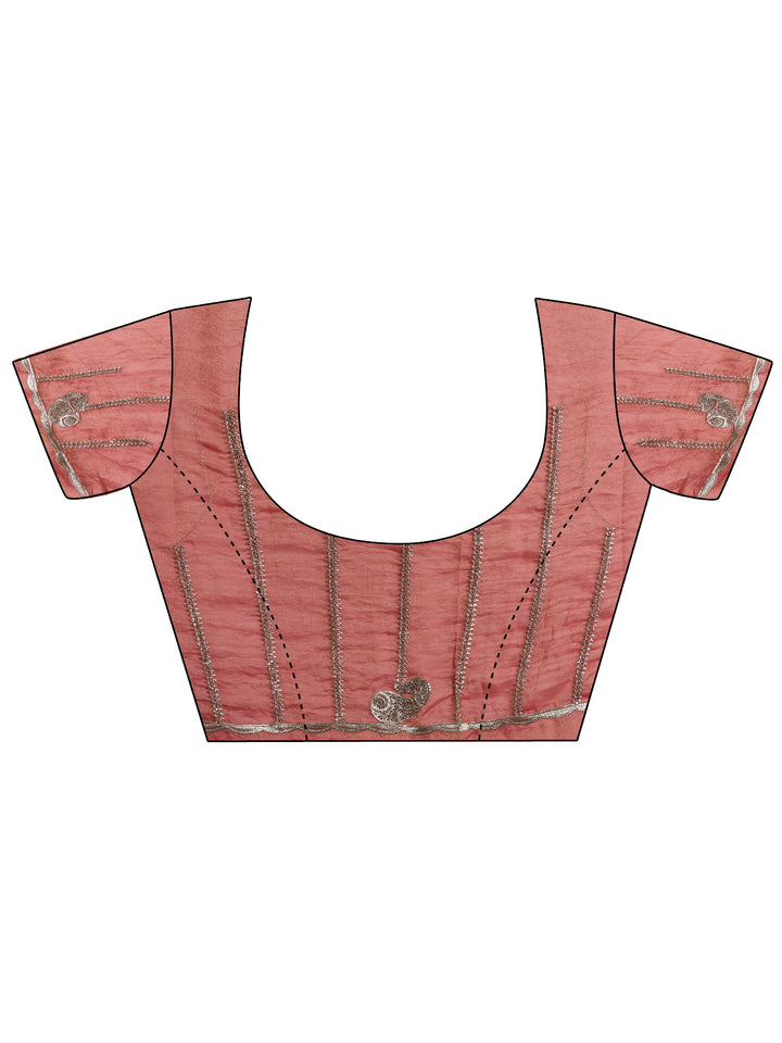 Peach Leheriya Embellished Silk Blend Saree With Unstitched Blouse Piece
