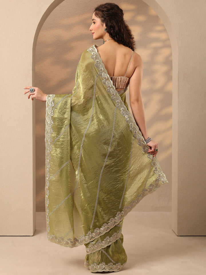 Green Leheriya Embellished Silk Blend Saree With Unstitched Blouse Piece