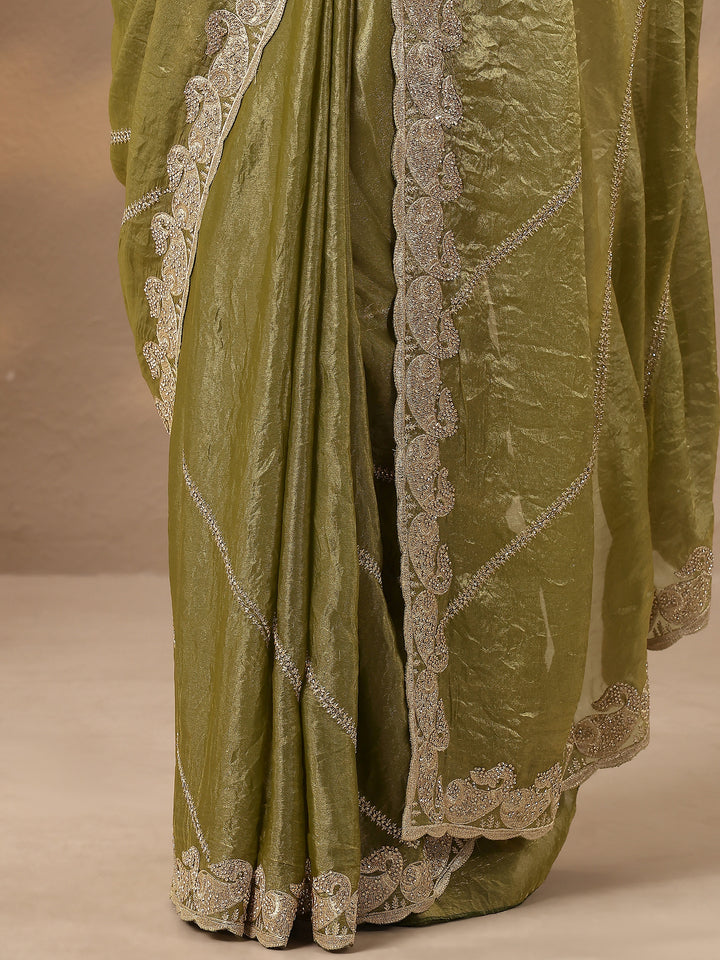 Green Leheriya Embellished Silk Blend Saree With Unstitched Blouse Piece