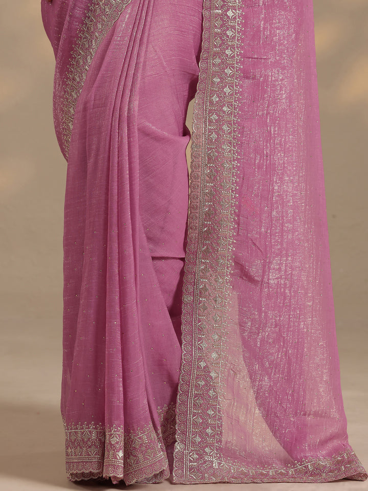 Mauve Embellished Silk Blend Saree With Unstitched Blouse Piece