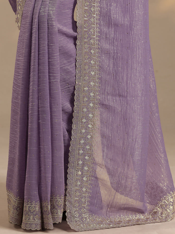 Lavender Embellished Silk Blend Saree With Unstitched Blouse Piece
