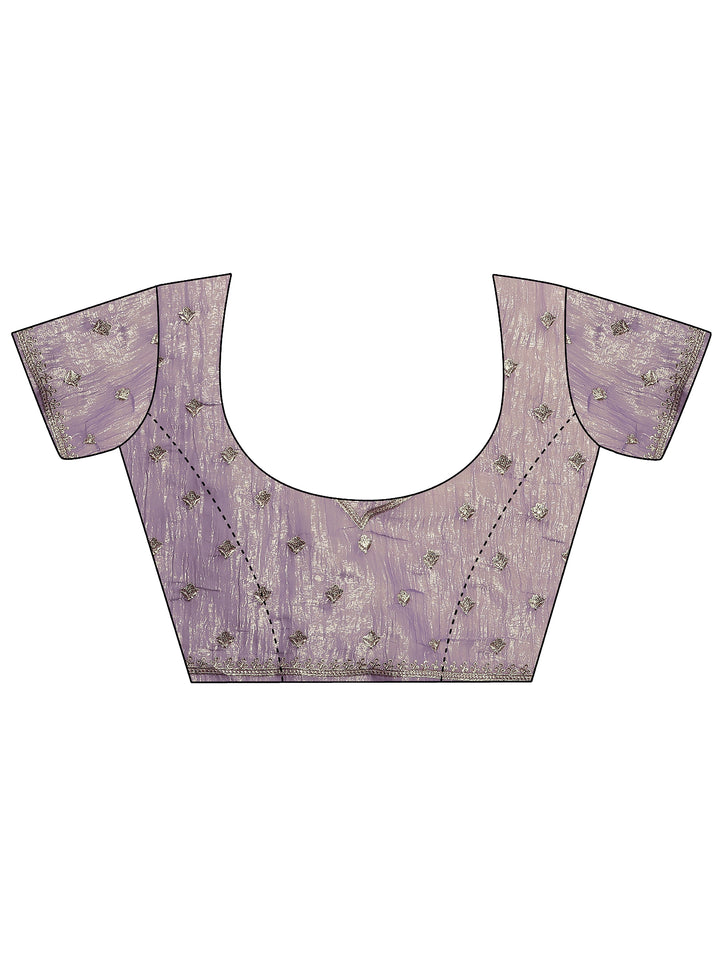 Lavender Embellished Silk Blend Saree With Unstitched Blouse Piece