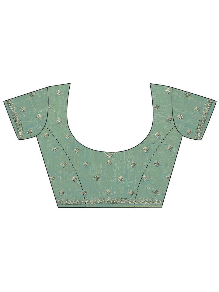 Blue Embellished Silk Blend Saree With Unstitched Blouse Piece