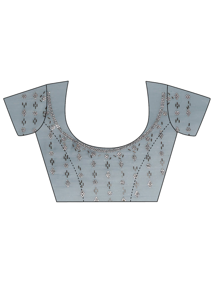 Blue Embellished Silk Blend Saree With Unstitched Blouse Piece