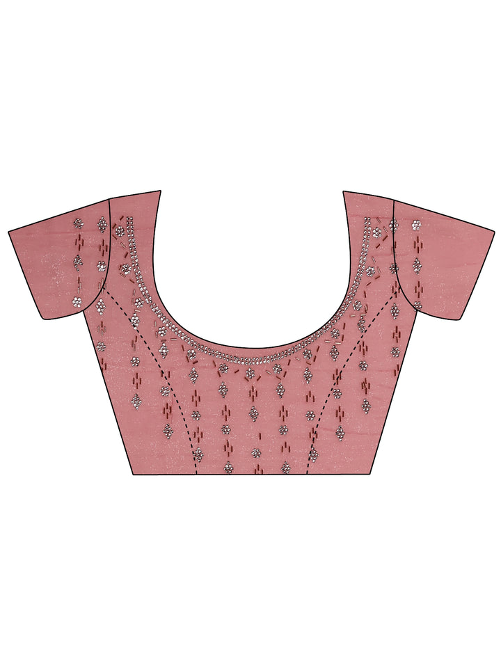 Peach Embellished Silk Blend Saree With Unstitched Blouse Piece