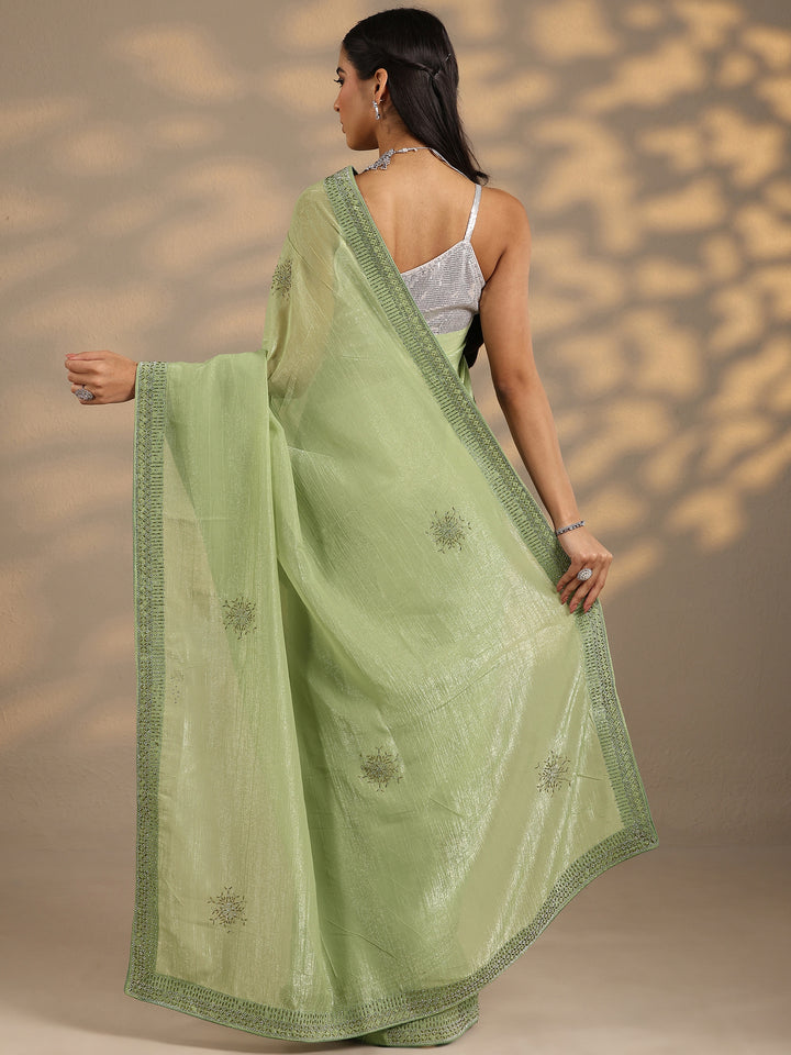 Green Embellished Silk Blend Saree With Unstitched Blouse Piece