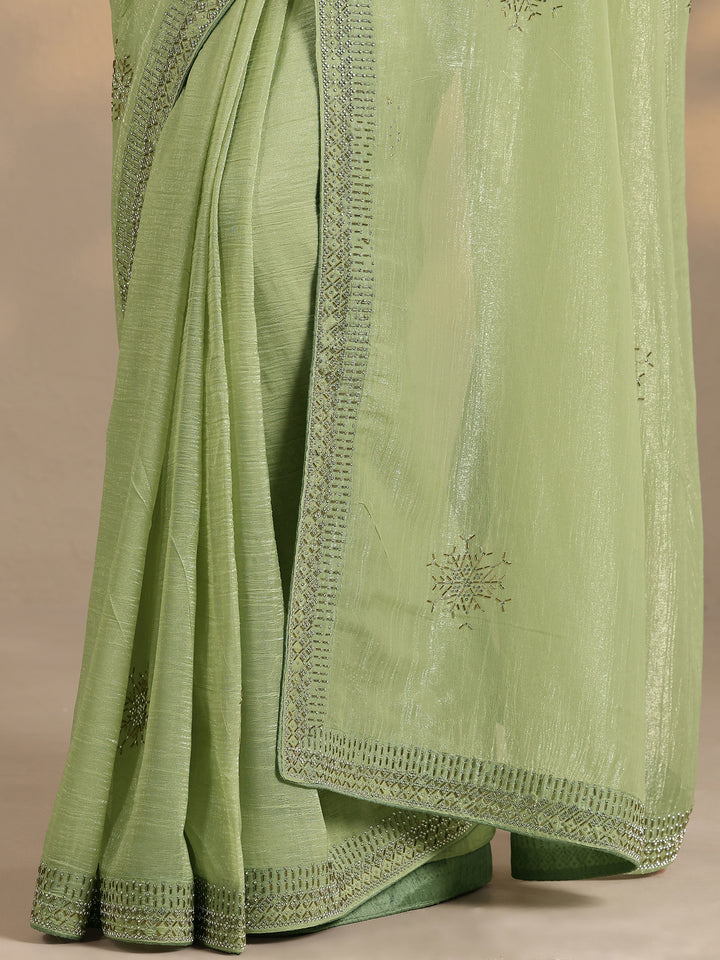 Green Embellished Silk Blend Saree With Unstitched Blouse Piece