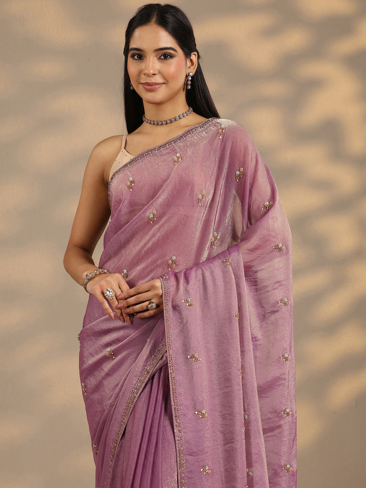 Purple Embellished Silk Blend Saree With Unstitched Blouse Piece