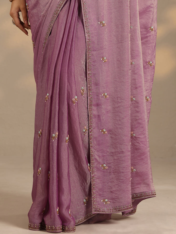 Purple Embellished Silk Blend Saree With Unstitched Blouse Piece