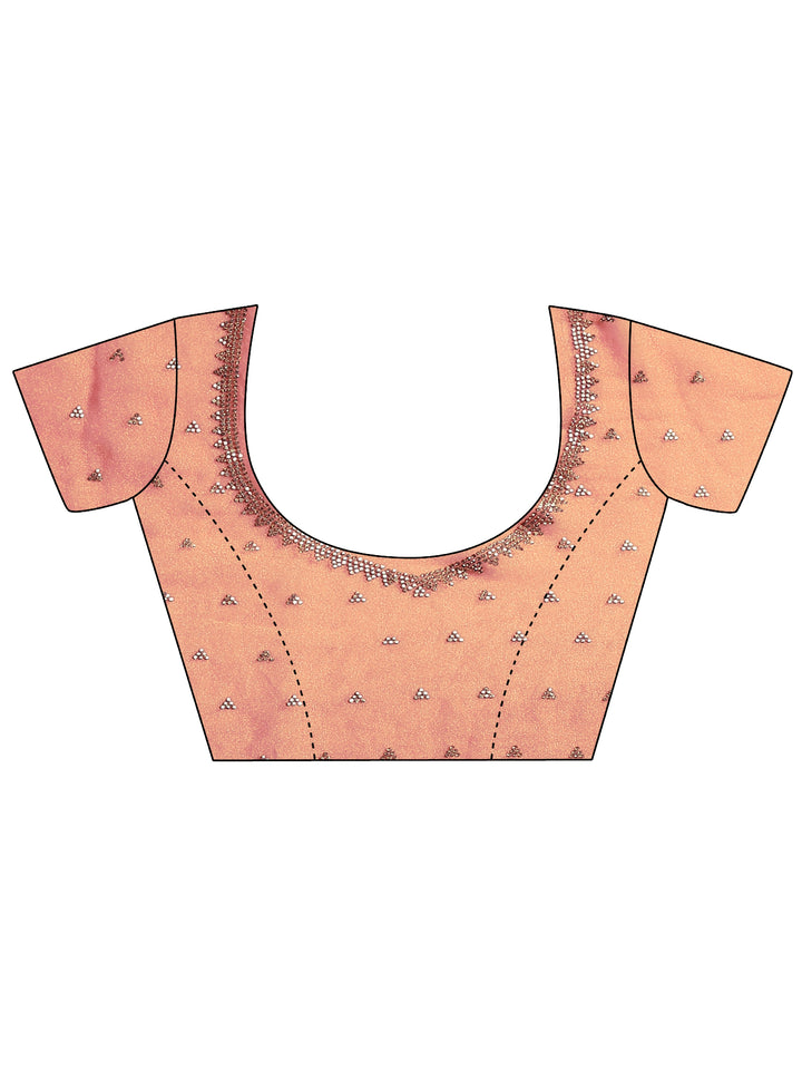 Coral Embellished Silk Blend Saree With Unstitched Blouse Piece