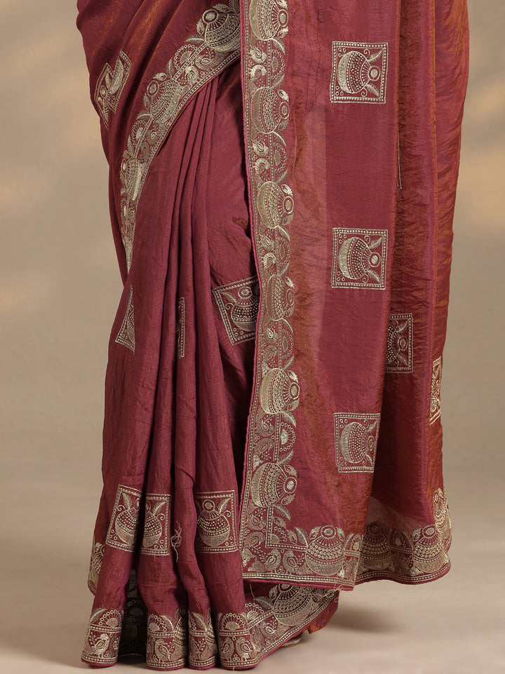 Pink Embellished Silk Blend Saree With Unstitched Blouse Piece