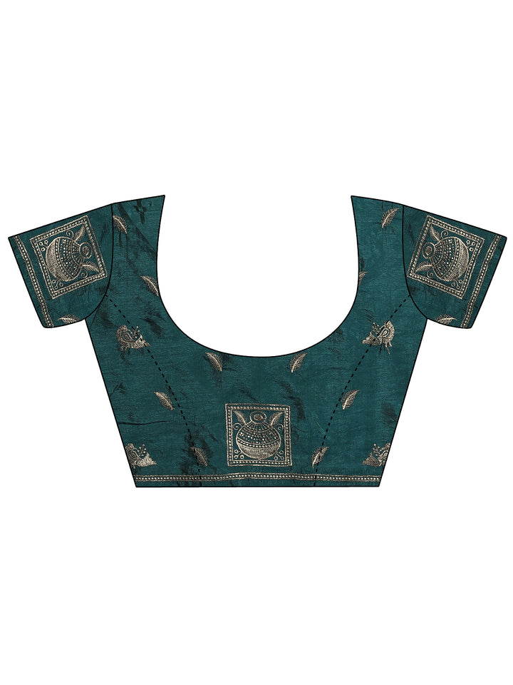 Blue Embellished Silk Blend Saree With Unstitched Blouse Piece