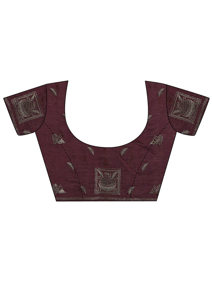 Purple Embellished Silk Blend Saree With Unstitched Blouse Piece