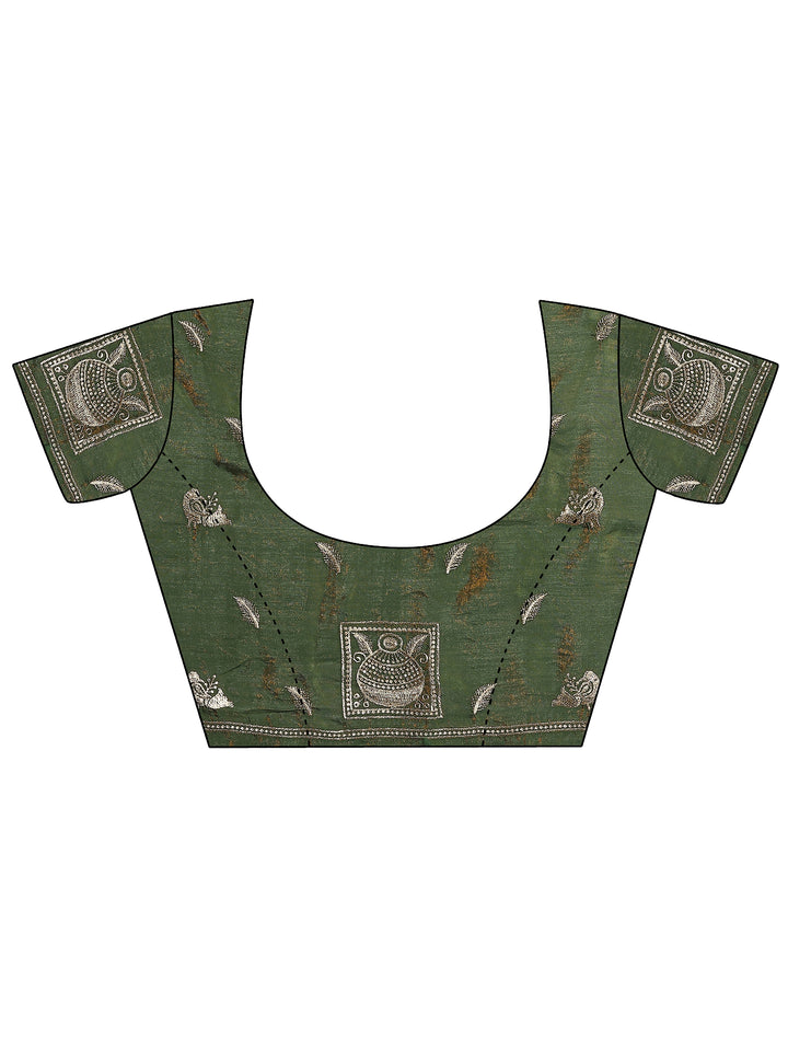 Green Embellished Silk Blend Saree With Unstitched Blouse Piece