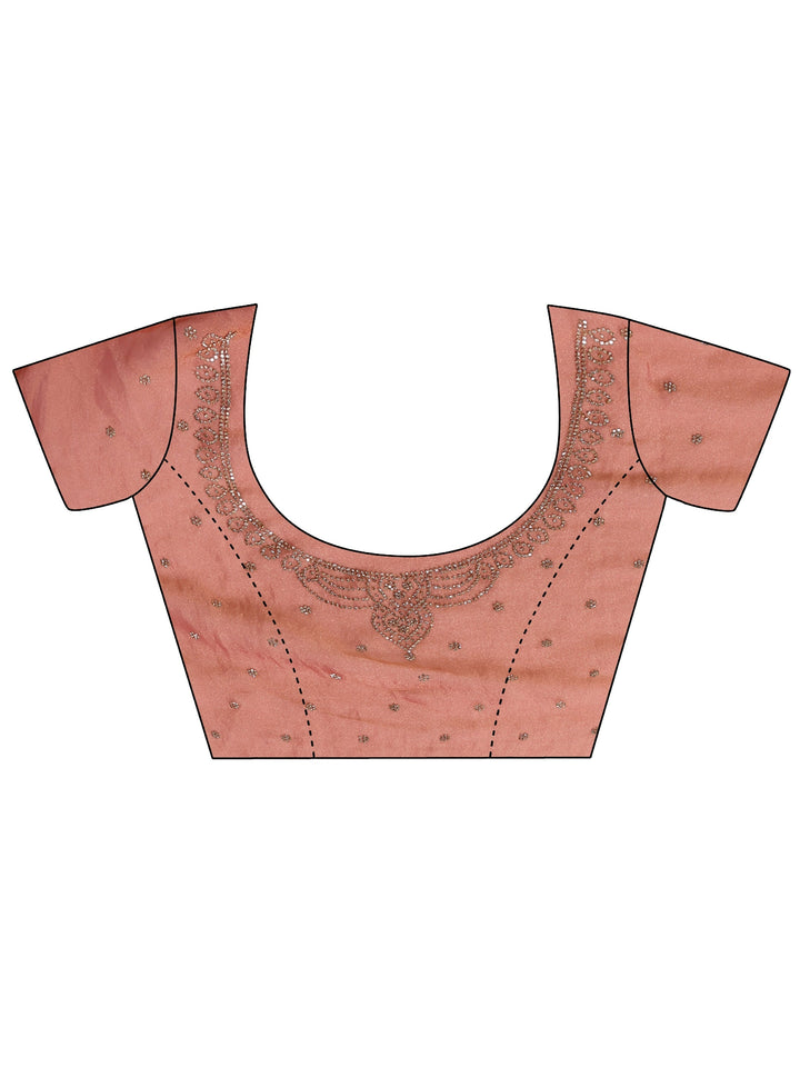 Coral Embellished Organza Saree With Unstitched Blouse Piece