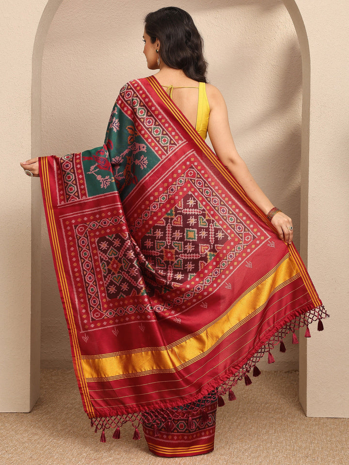 Blue Printed Silk Blend Saree With Unstitched Blouse Piece