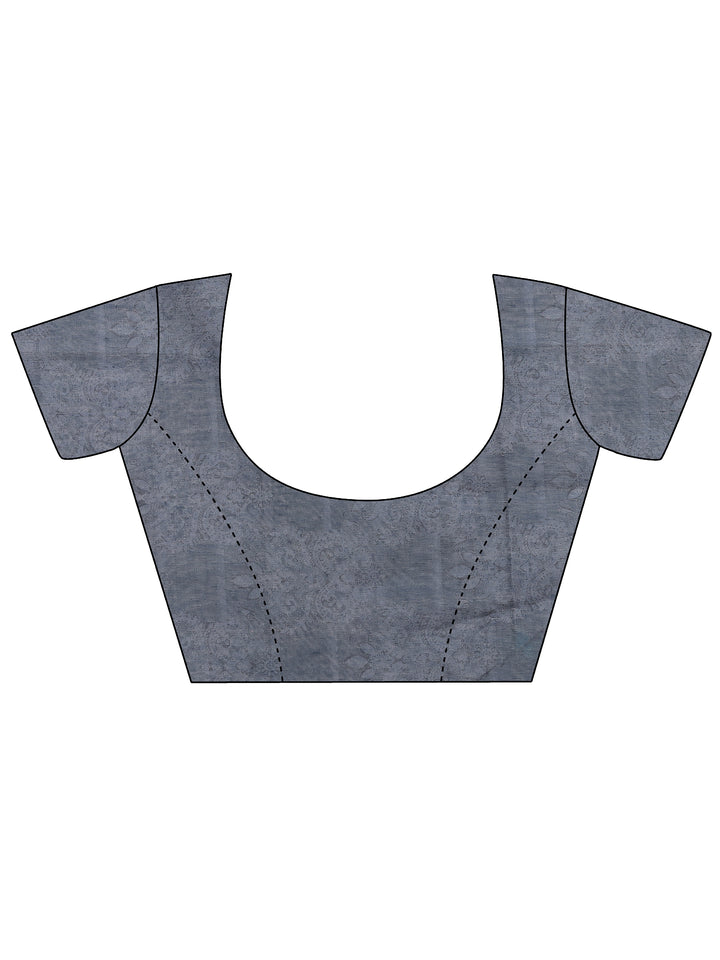 Blue Printed Silk Blend Sarees With Unstitched Blouse Piece