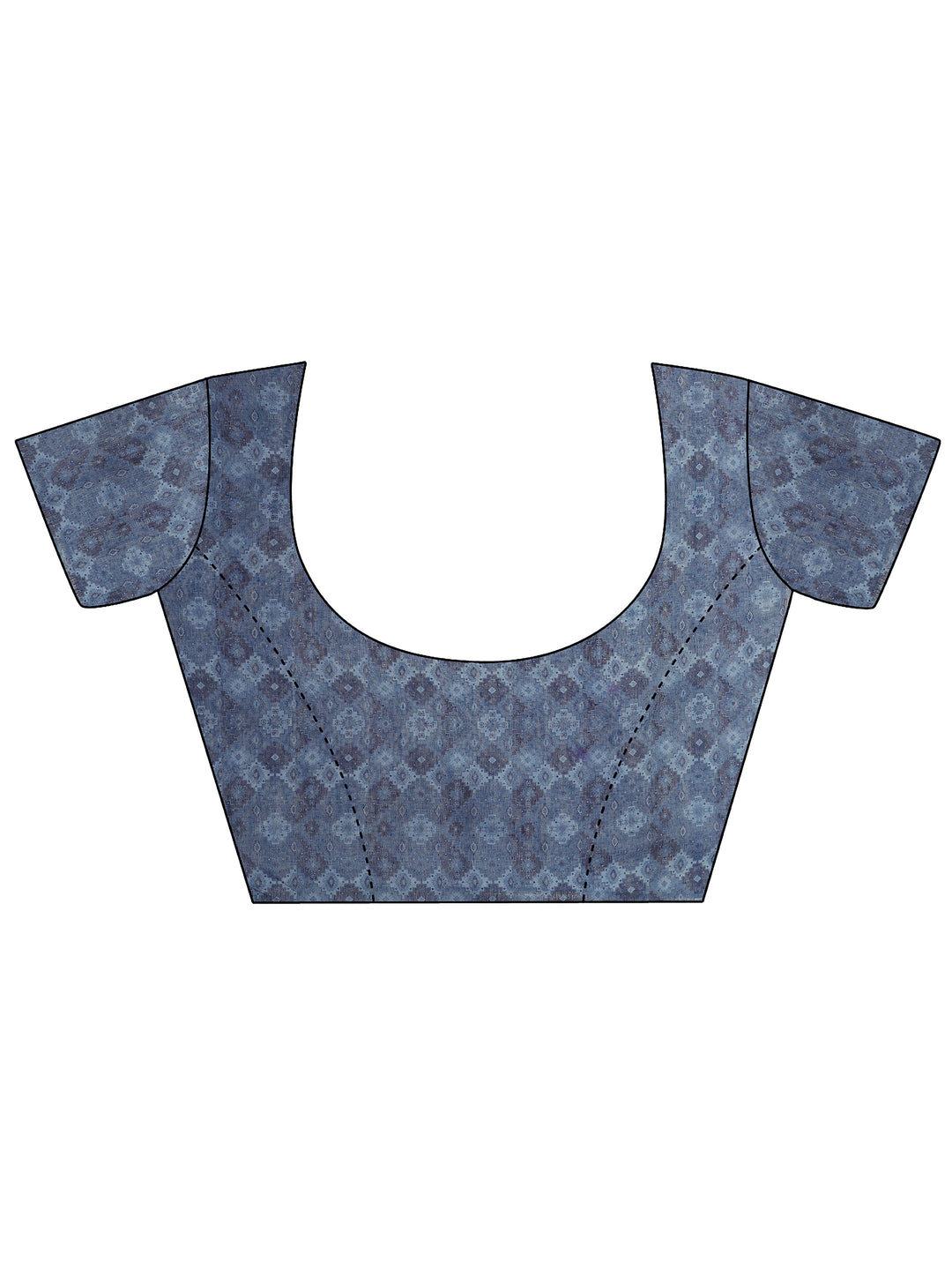 Navy Blue Printed Silk Blend Saree With Unstitched Blouse Piece