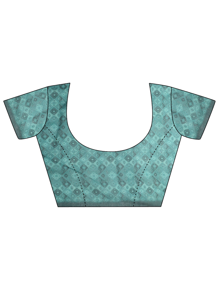 Blue Printed Silk Blend Sarees With Unstitched Blouse Piece
