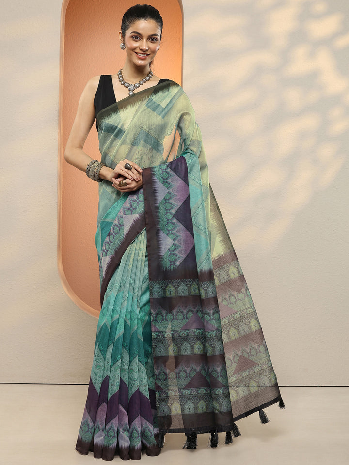 Multi Chevron Printed Sarees With Unstitched Blouse Piece