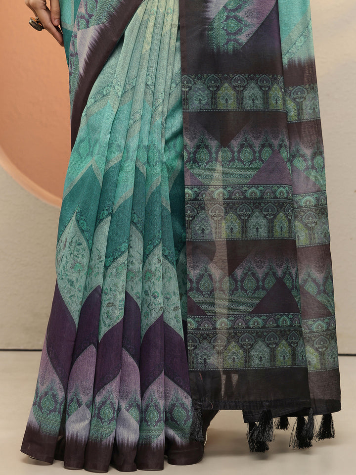Multi Chevron Printed Sarees With Unstitched Blouse Piece