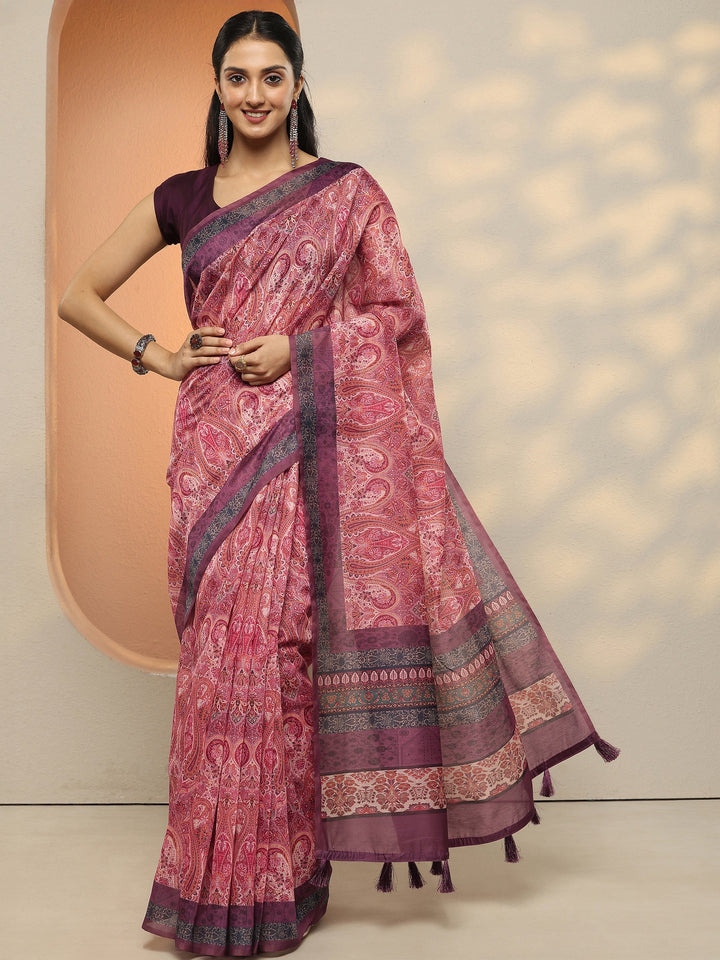 Multi Paisley Printed Silk Blend Saree With Unstitched Blouse Piece
