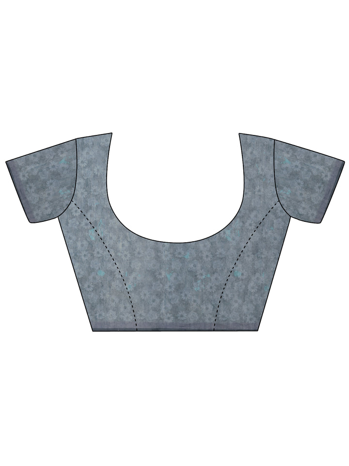 Blue Printed Silk Blend Sarees With Unstitched Blouse Piece